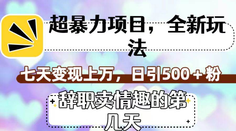 超暴利项目，全新玩法（辞职卖情趣的第几天），七天变现上万，日引500+粉-扬明网创