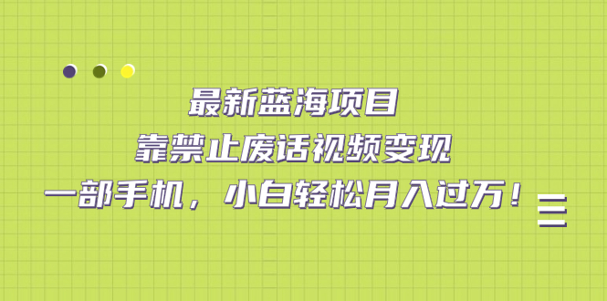 最新蓝海项目，靠禁止废话视频变现，一部手机，小白轻松月入过万！-扬明网创