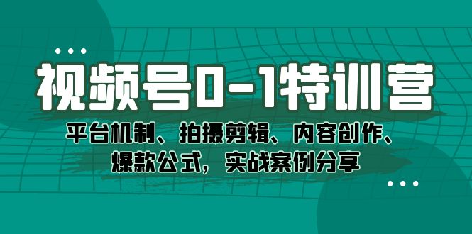 视频号0-1特训营：平台机制、拍摄剪辑、内容创作、爆款公式，实战案例分享-扬明网创