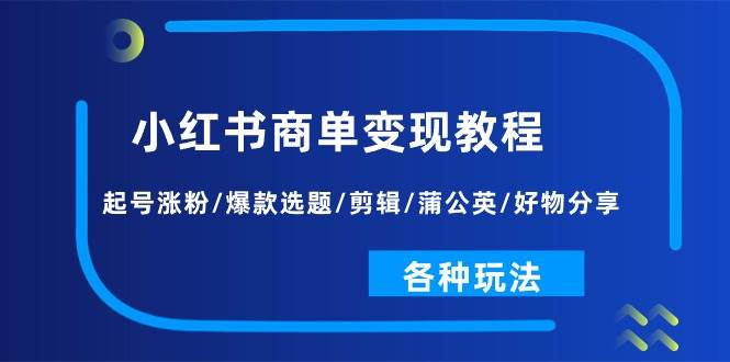 小红书商单变现教程：起号涨粉/爆款选题/剪辑/蒲公英/好物分享/各种玩法-扬明网创