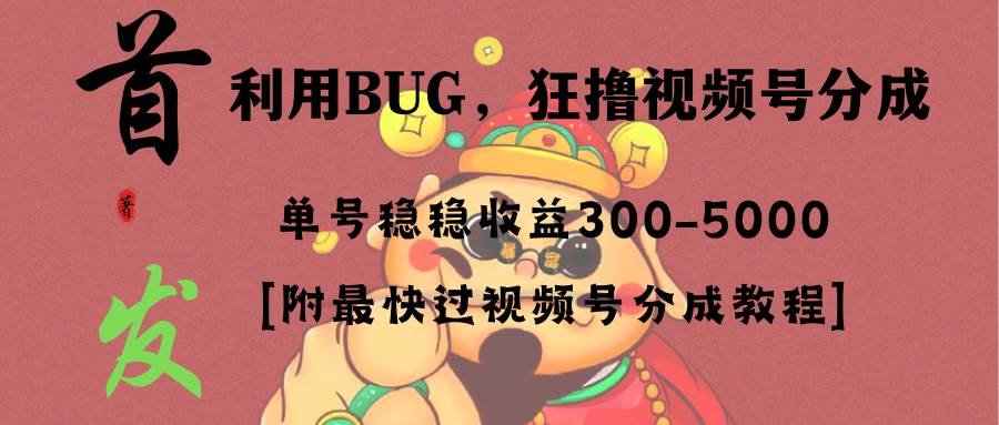 全网独家首发，视频号BUG，超短期项目，单号每日净收益300-5000！-扬明网创