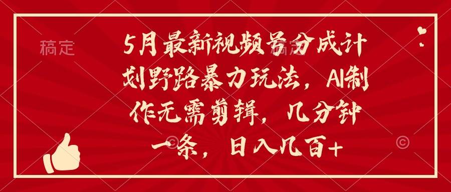 5月最新视频号分成计划野路暴力玩法，ai制作，无需剪辑。几分钟一条，…-扬明网创