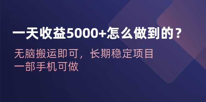 一天收益5000+怎么做到的？无脑搬运即可，长期稳定项目，一部手机可做-扬明网创