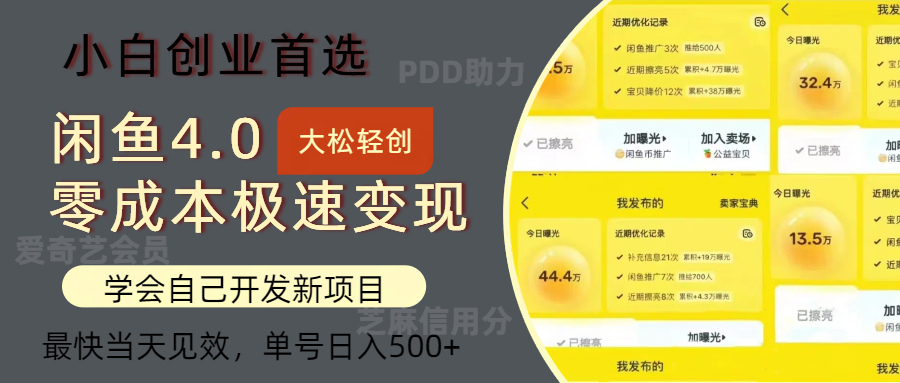 闲鱼0成本极速变现项目，多种变现方式，单号日入500+最新玩法-扬明网创