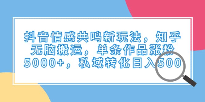 抖音情感共鸣新玩法，知乎无脑搬运，单条作品涨粉5000+，私域转化日入500-扬明网创