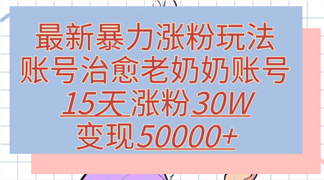 最新暴力涨粉玩法，治愈老奶奶账号，15天涨粉30W，变现50000+【揭秘】-扬明网创