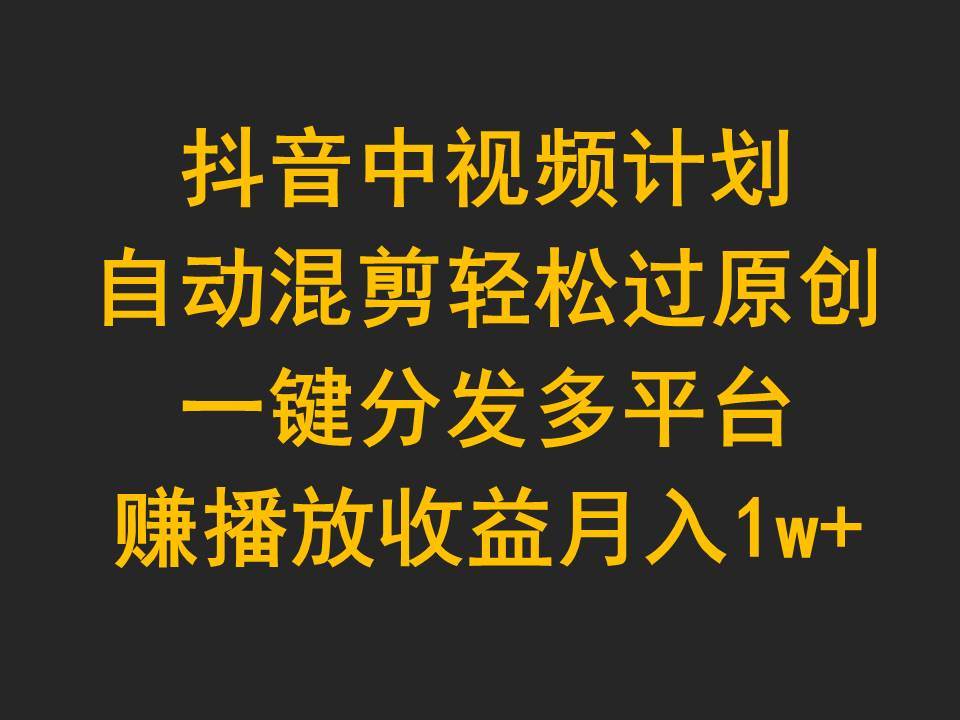 抖音中视频计划，自动混剪轻松过原创，一键分发多平台赚播放收益，月入1w+-扬明网创