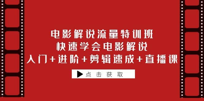 电影解说流量特训班：快速学会电影解说，入门+进阶+剪辑速成+直播课-扬明网创