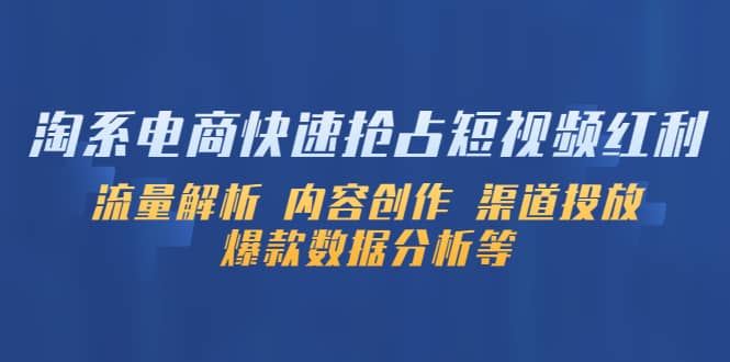 淘系电商快速抢占短视频红利：流量解析 内容创作 渠道投放 爆款数据分析等-扬明网创