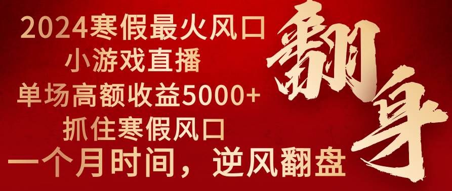 2024年最火寒假风口项目 小游戏直播 单场收益5000+抓住风口 一个月直接提车-扬明网创