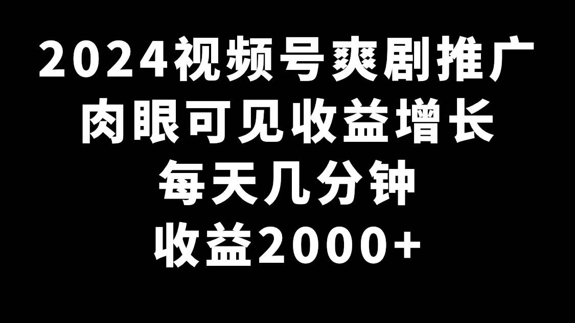 2024视频号爽剧推广，肉眼可见的收益增长，每天几分钟收益2000+-扬明网创