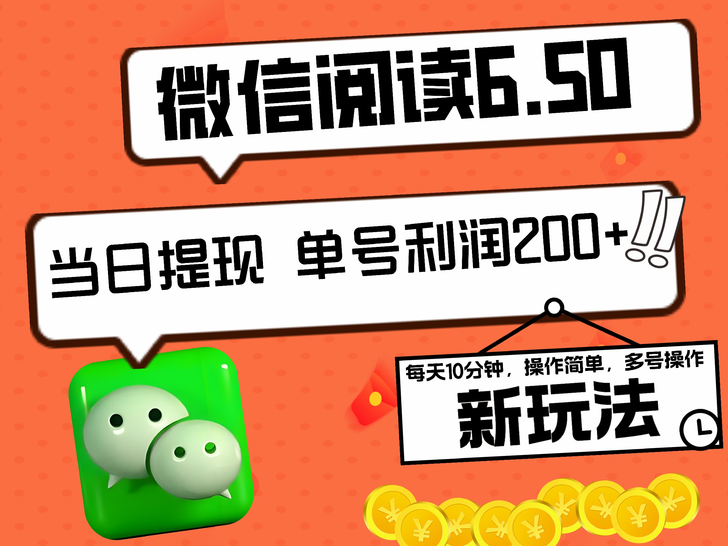 2024最新微信阅读6.50新玩法，5-10分钟 日利润200+，0成本当日提现，可矩阵多号操作-扬明网创