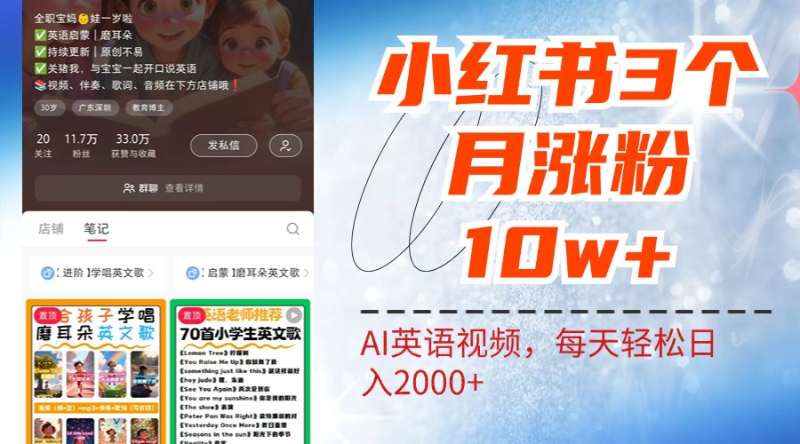 小红书三个月涨粉10W！AI英语视频0成本制作，每天轻松日入2000+-扬明网创