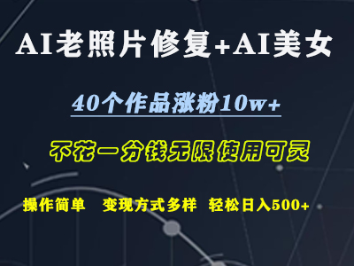 AI老照片修复+AI美女玩发  40个作品涨粉10w+  不花一分钱使用可灵  操作简单  变现方式多样话   轻松日去500+-扬明网创