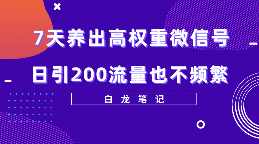 7天养出高权重微信号，日引200流量也不频繁，方法价值3680元-扬明网创