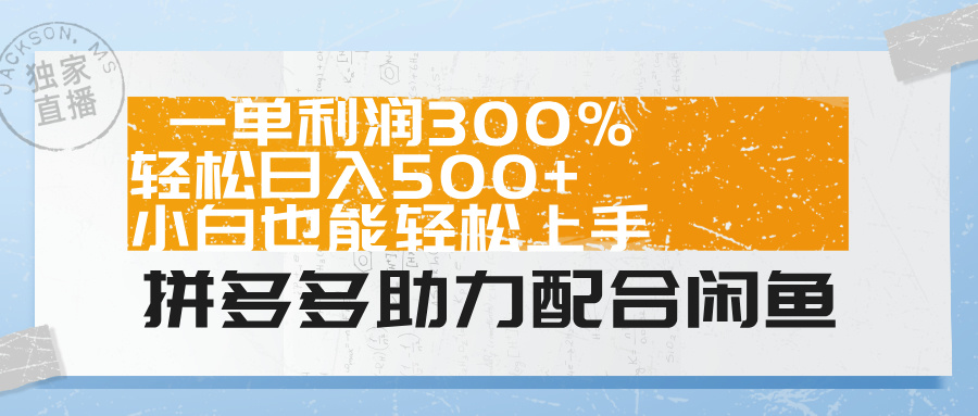 拼多多助力配合闲鱼 一单利润300% 轻松日入500+ 小白也能轻松上手！-扬明网创