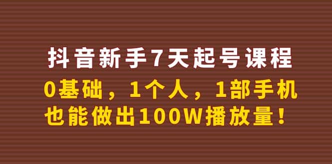 抖音新手7天起号课程：0基础，1个人，1部手机，也能做出100W播放量-扬明网创