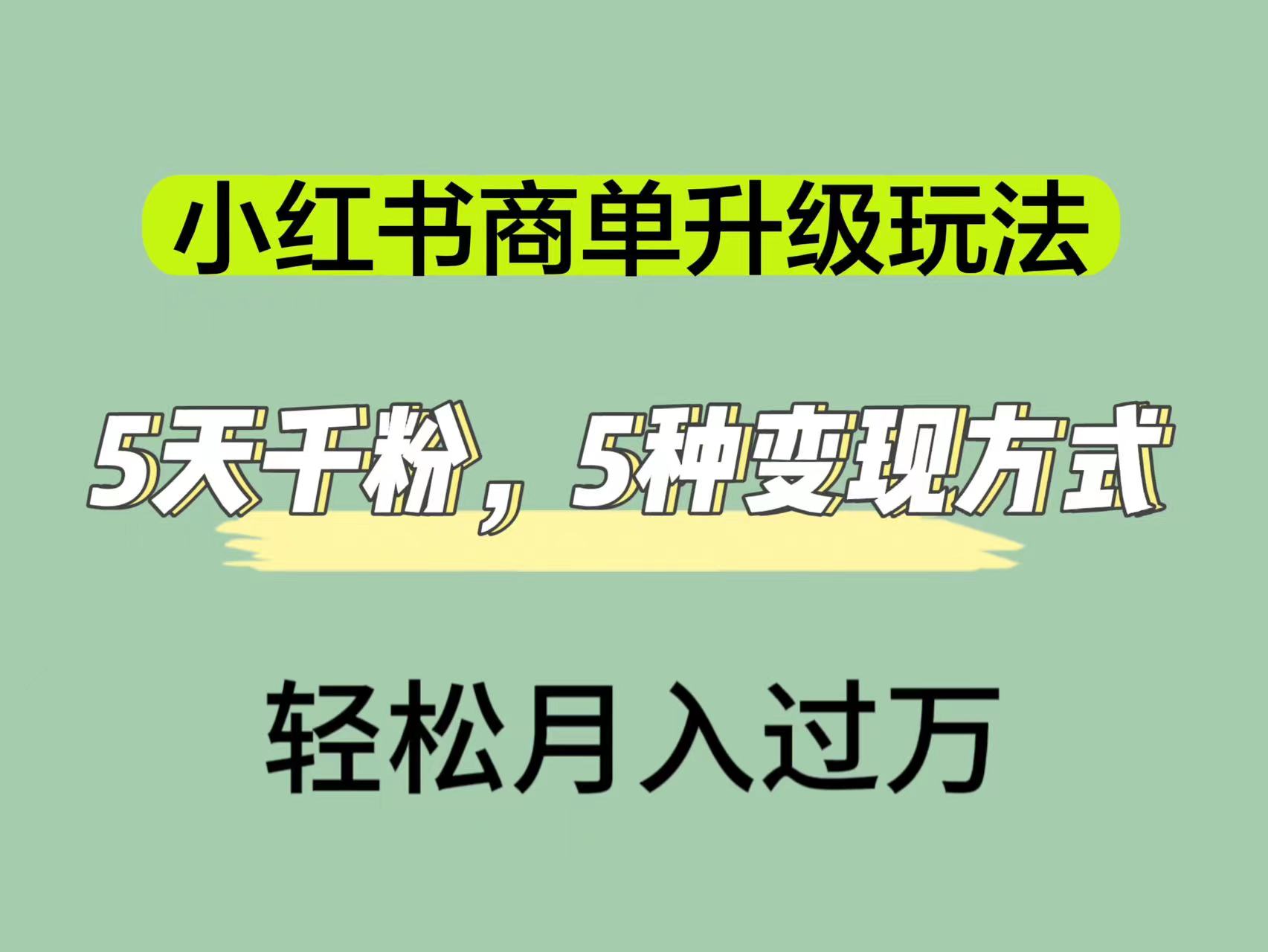 小红书商单升级玩法，5天千粉，5种变现渠道，轻松月入1万+-扬明网创