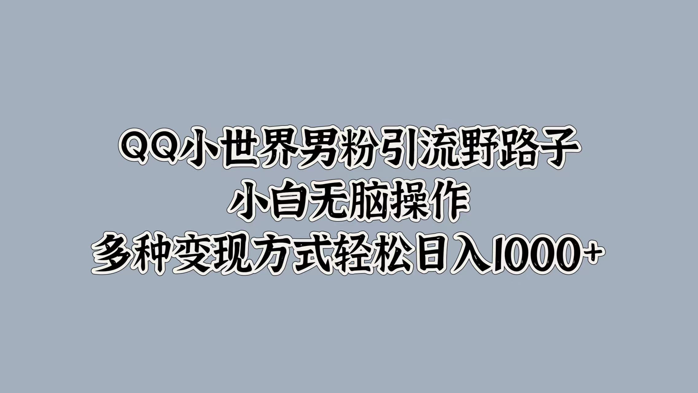 QQ小世界男粉引流野路子，小白无脑操作，多种变现方式轻松日入1000+-扬明网创