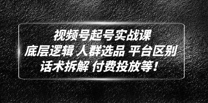 视频号起号实战课：底层逻辑 人群选品 平台区别 话术拆解 付费投放等-扬明网创