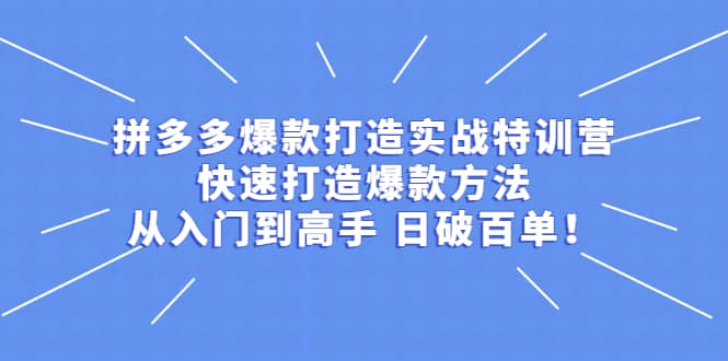 拼多多爆款打造实战特训营：快速打造爆款方法，从入门到高手 日破百单-扬明网创