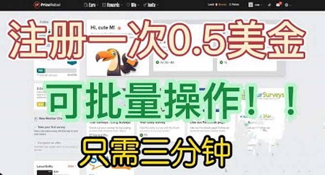 国外项目注册一次0.5美金 只需三分钟无脑操作 可批量放大 小白工作室福利-扬明网创