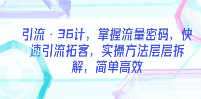 引流·36计，掌握流量密码，快速引流拓客，实操方法层层拆解，简单高效-扬明网创