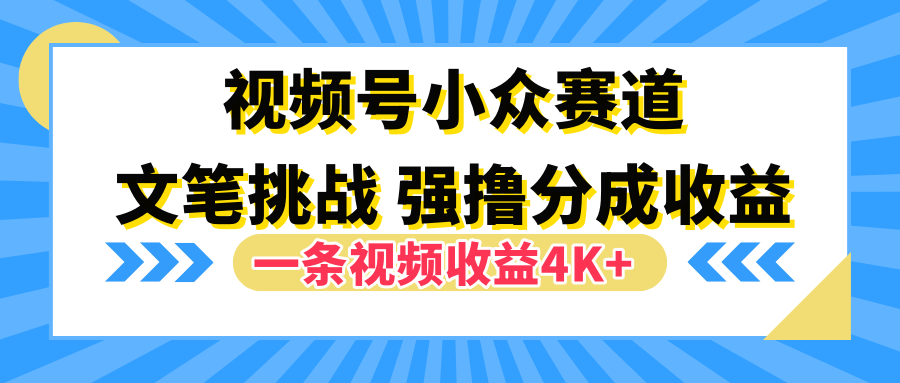 视频号小众赛道，文笔挑战，一条视频收益4K+-扬明网创