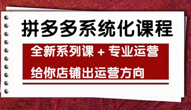 车神陪跑，拼多多系统化课程，全新系列课+专业运营给你店铺出运营方向-扬明网创