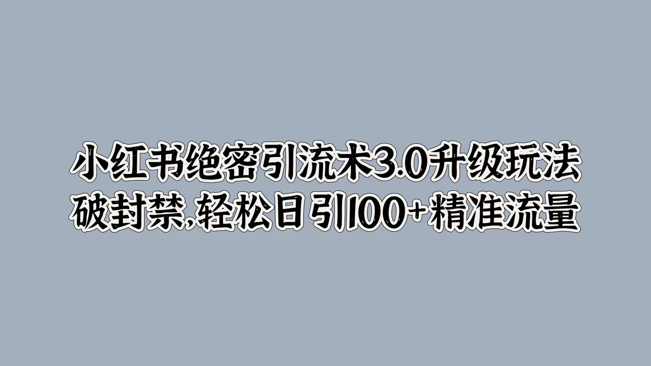 小红书绝密引流术3.0升级玩法，破封禁，轻松日引100+精准流量-扬明网创