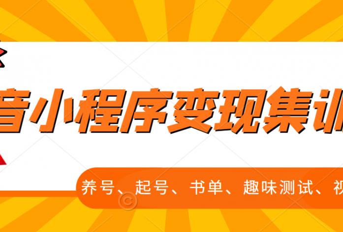 抖音小程序变现集训课，养号、起号、书单、趣味测试、视频剪辑，全套流程-扬明网创