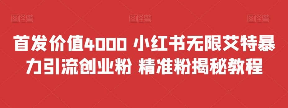 首发价值4000 小红书无限艾特暴力引流创业粉 精准粉揭秘教程-扬明网创