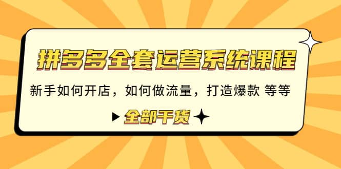 拼多多全套运营系统课程：新手如何开店 如何做流量 打造爆款 等等 全部干货-扬明网创