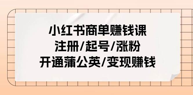 小红书商单赚钱课：注册/起号/涨粉/开通蒲公英/变现赚钱（25节课）-扬明网创