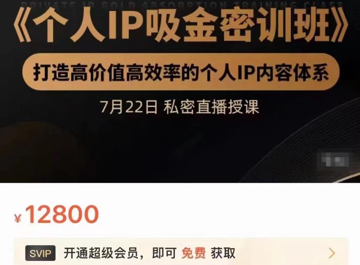 个人IP吸金密训班，打造高价值高效率的个人IP内容体系（价值12800元）-扬明网创