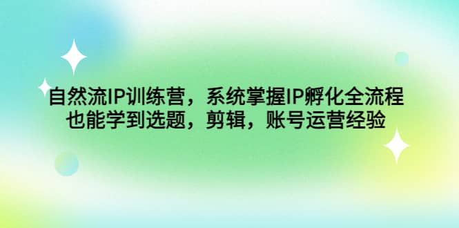 自然流IP训练营，系统掌握IP孵化全流程，也能学到选题，剪辑，账号运营经验-扬明网创