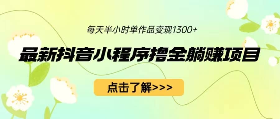 最新抖音小程序撸金躺赚项目，一部手机每天半小时，单个作品变现1300+-扬明网创