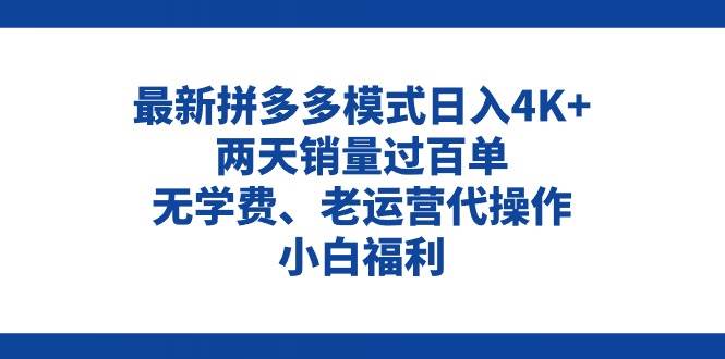 拼多多最新模式日入4K+两天销量过百单，无学费、老运营代操作、小白福利-扬明网创