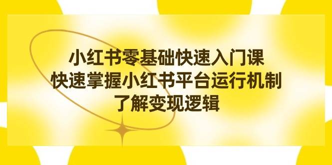 小红书0基础快速入门课，快速掌握小红书平台运行机制，了解变现逻辑-扬明网创