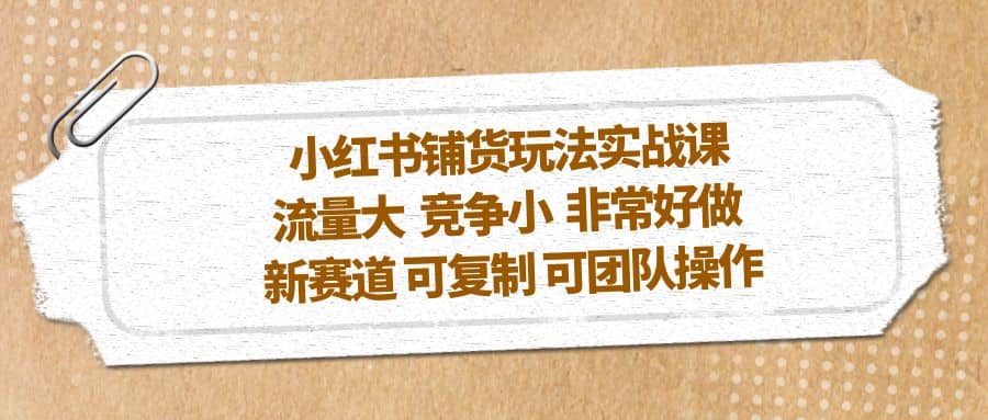 小红书铺货玩法实战课，流量大 竞争小 非常好做 新赛道 可复制 可团队操作-扬明网创