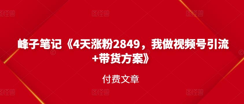 峰子笔记《4天涨粉2849，我做视频号引流+带货方案》付费文章-扬明网创