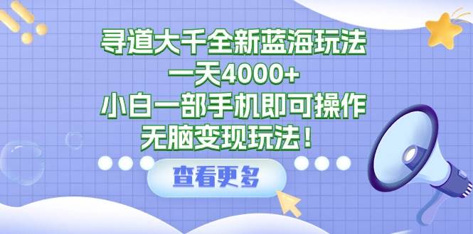 寻道大千全新蓝海玩法，一天4000+，小白一部手机即可操作，无脑变现玩法！-扬明网创