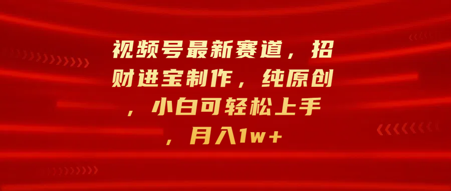 视频号最新赛道，招财进宝制作，纯原创，小白可轻松上手，月入1w+-扬明网创