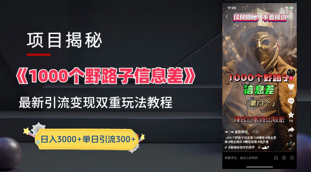 一千个野路子信息差24年最新玩法教程附带变现方法和引流的玩法具体拆解-扬明网创