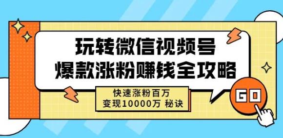 玩转微信视频号爆款涨粉赚钱全攻略，快速涨粉百万变现万元秘诀-扬明网创