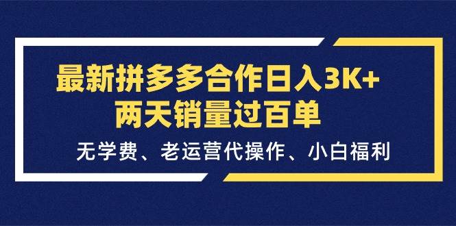 最新拼多多合作日入3K+两天销量过百单，无学费、老运营代操作、小白福利-扬明网创