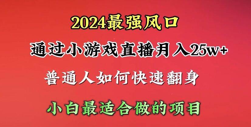 2024年最强风口，通过小游戏直播月入25w+单日收益5000+小白最适合做的项目-扬明网创