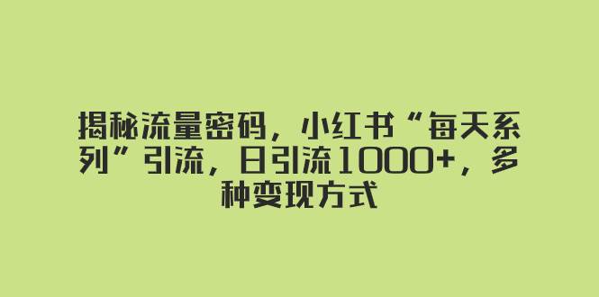 揭秘流量密码，小红书“每天系列”引流，日引流1000+，多种变现方式-扬明网创