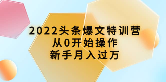 2022头条爆文特训营：从0开始操作，新手月入过万（16节课时）-扬明网创