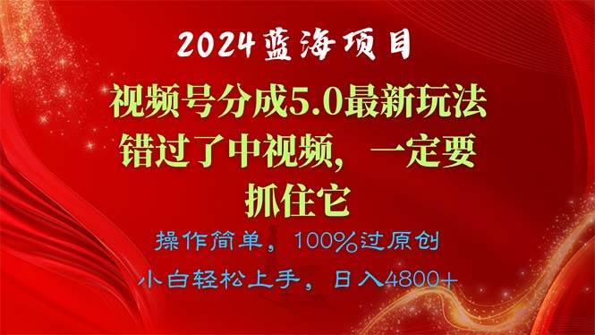 2024蓝海项目，视频号分成计划5.0最新玩法，错过了中视频，一定要抓住…-扬明网创